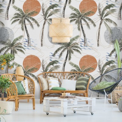 Houseart Φοίνικες στο ηλιοβασίλεμα, Line Art, Ταπετσαρίες Τοίχου, 100 x 100 εκ.